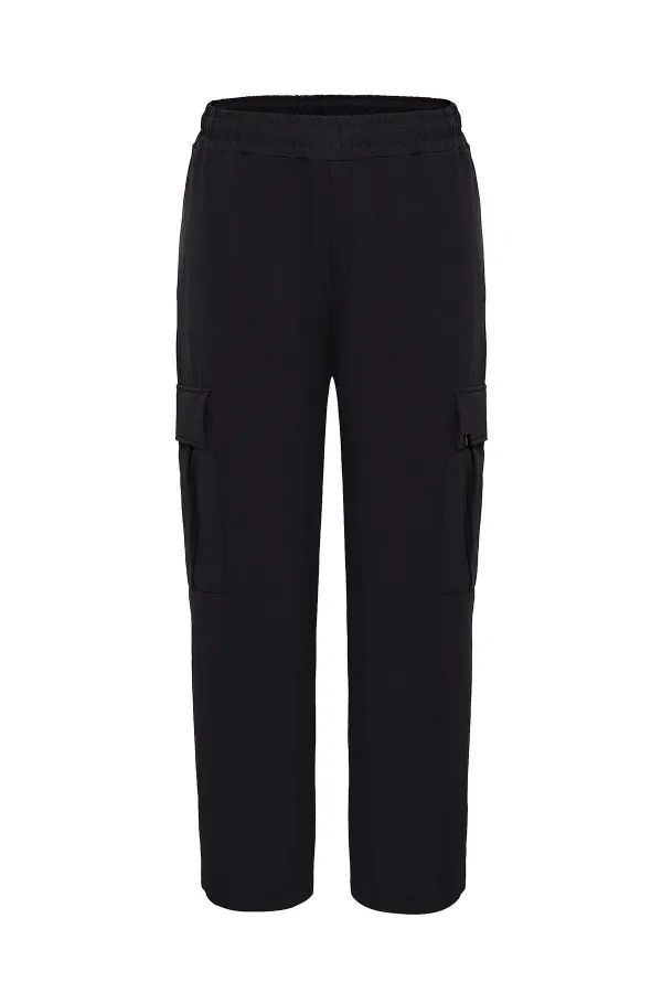 Bel Lastikli Kargo Baggy Pantolon Siyah
