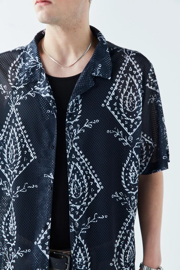 Patterned Corduroy Oversize Shirt Pattern-11