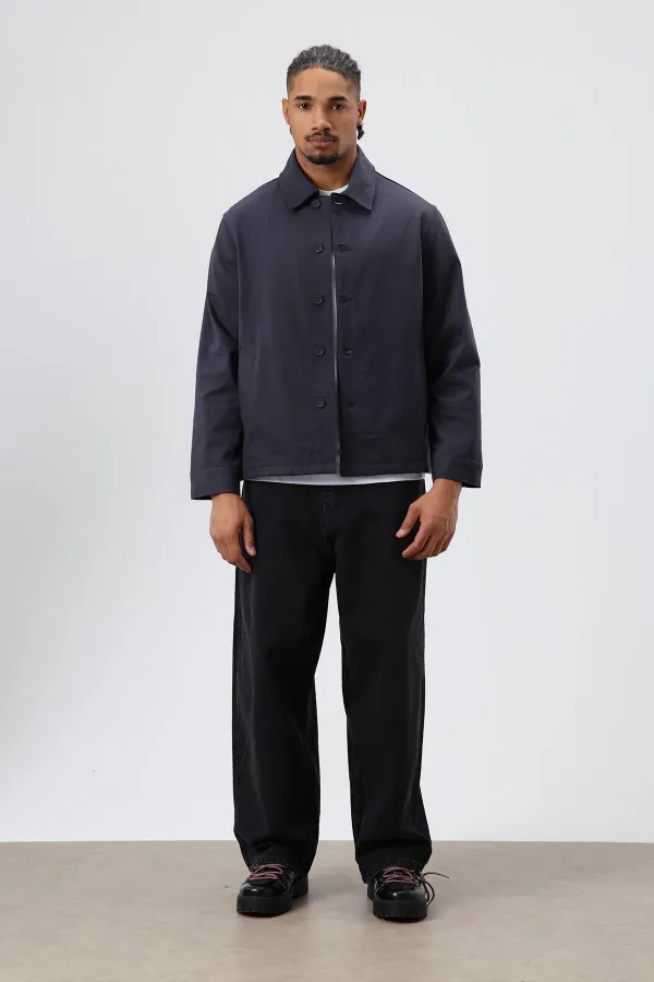 Boxy Fit Gabardin Ceket Füme