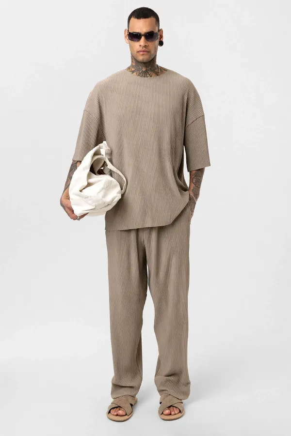 Basic Oversize Crew Neck Ottoman Suit, Mink