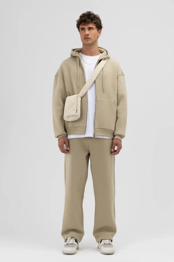 Sweat-shirt à capuche basique oversize zippé kaki