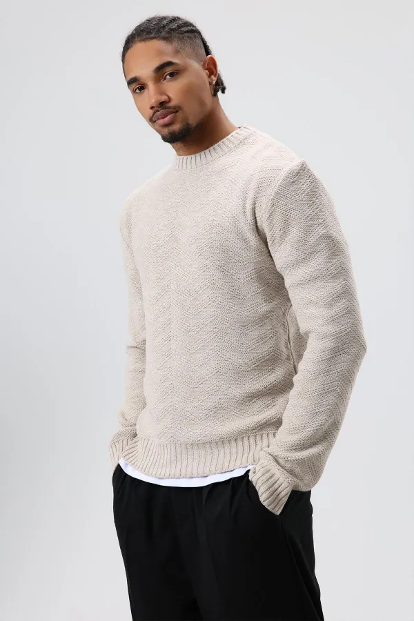 Pull oversize à col rond en maille couleur os