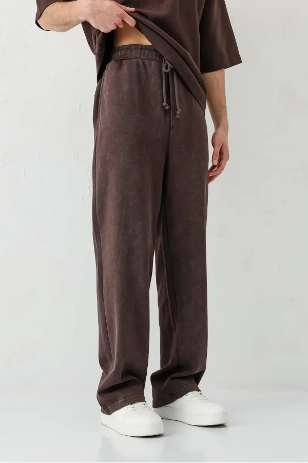 Baggy Fit Yıkamalı Eşofman Alt Kahve