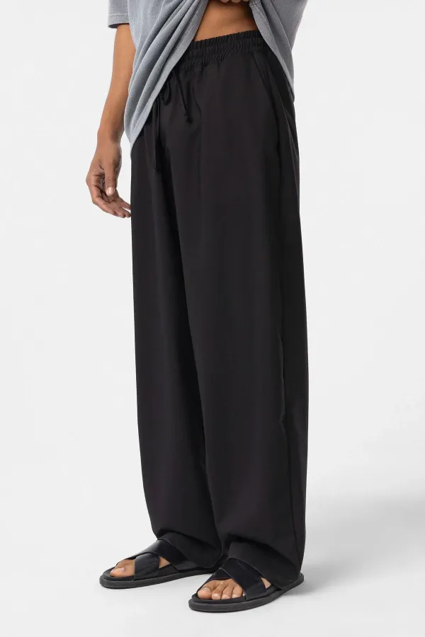 Black Baggy Pants with Elastic Waistband