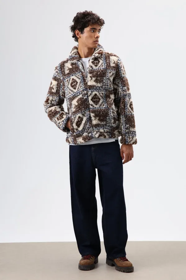 Oversize Peluş Mont Kahve