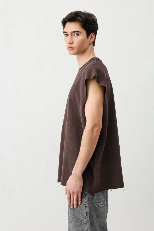 T-shirt basique sans manches café