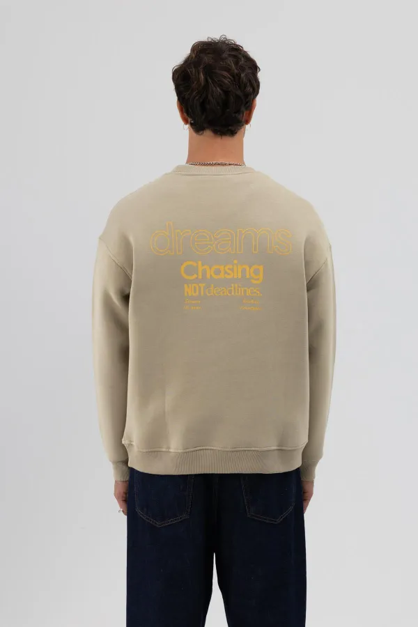 Sweat-shirt imprimé oversize à col rond kaki