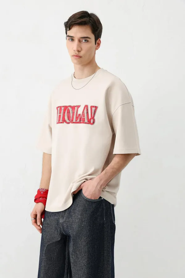 Washed Printed Oversize T-Shirt Light Stone