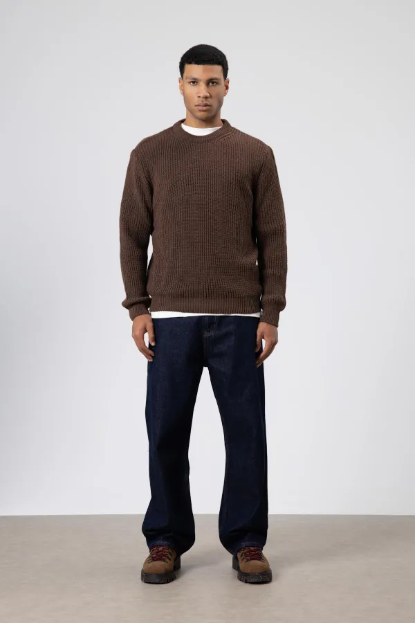 Bisiklet Yaka Oversize Triko Kazak Vizon