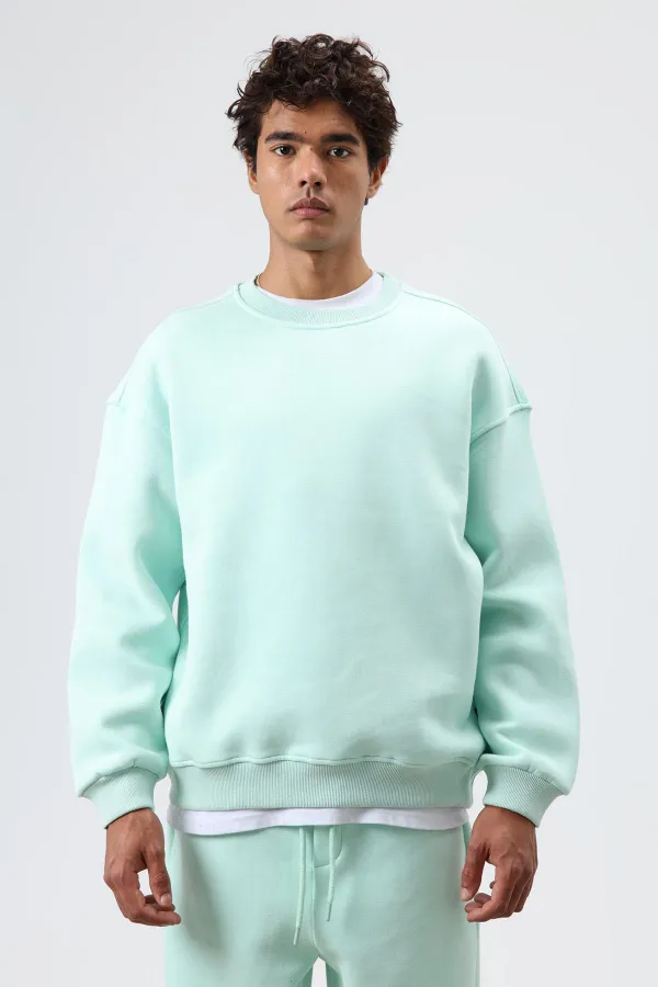 Basic Oversize Yıkamalı Sweatshirt Mint