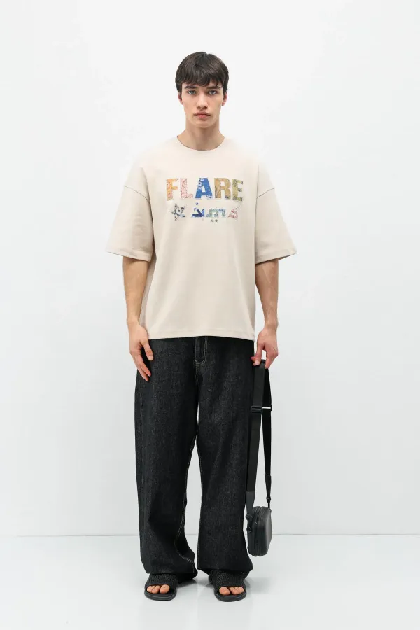 Baskılı Oversize Tişört Taş