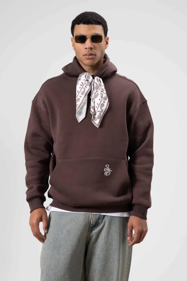 Oversize Hooded Sweatshirt with Scarf Detail, Brown