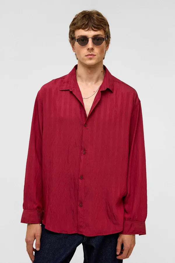 Oversize Long-Sleeve Modal Fabric Shirt, Burgundy