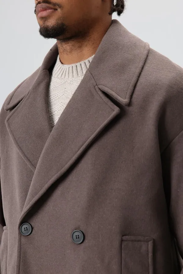 Oversize Kruvaze Kısa Kaşe Ceket Koyu Vızon