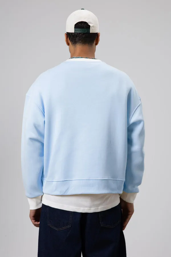 Bisiklet Yaka Cep Detaylı Oversize Sweatshirt Bebe Mavi