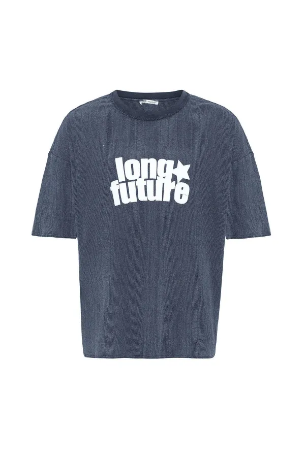 T-shirt oversize en maille délavée indigo