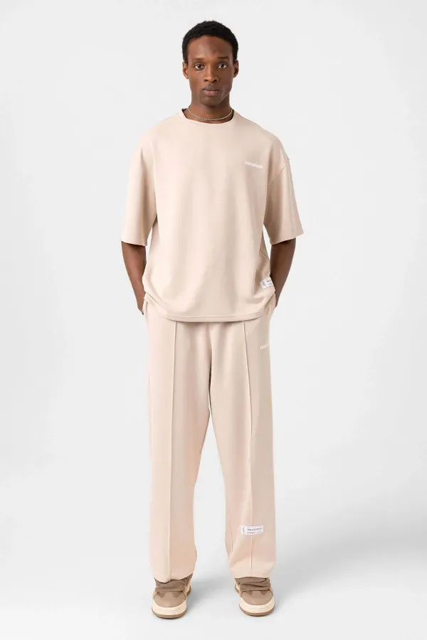 Label Detailed Oversize Modal Fabric Tracksuit Set Stone