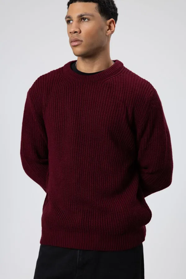 Bisiklet Yaka Oversize Triko Kazak Bordo