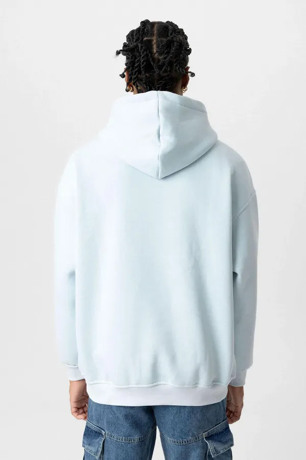 Sweat à capuche basique oversize délavé bleu ciel
