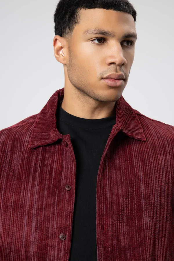 Oversize Dokulu Gömlek Bordo