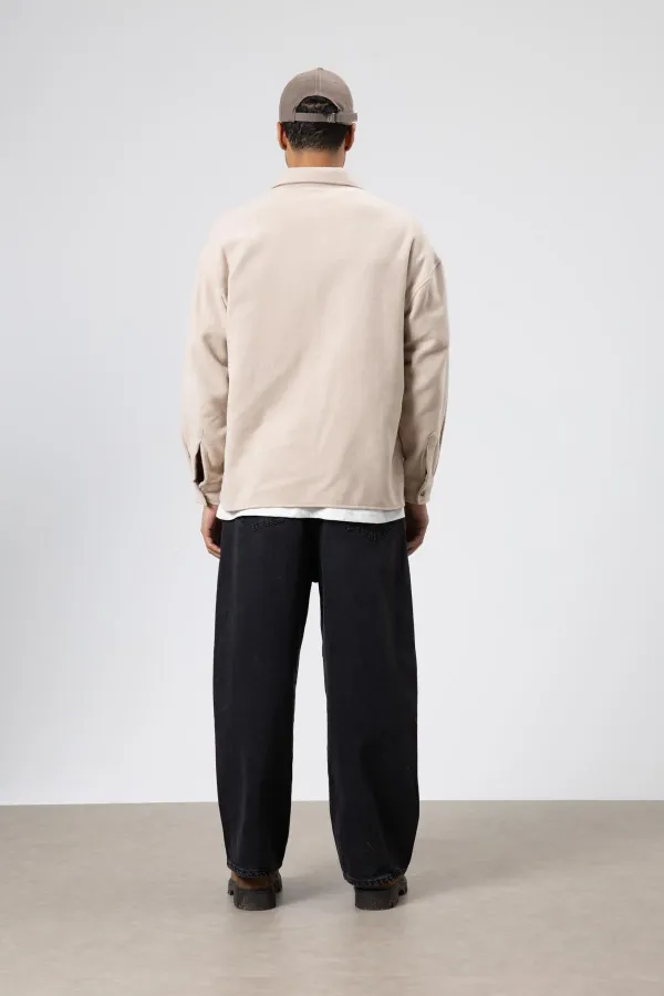 Dokulu Oversize Gömlek Ceket Bej