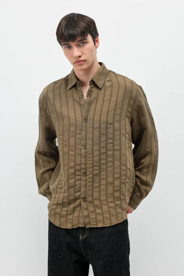 Striped Oversize Shirt Khaki