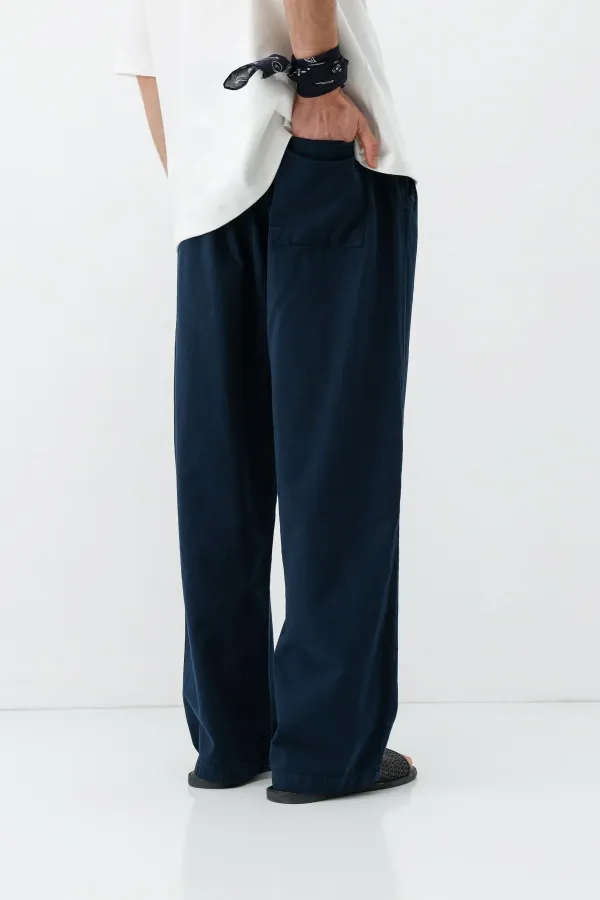 Bel Lastikli Baggy Fit Keten Pantolon Lacivert