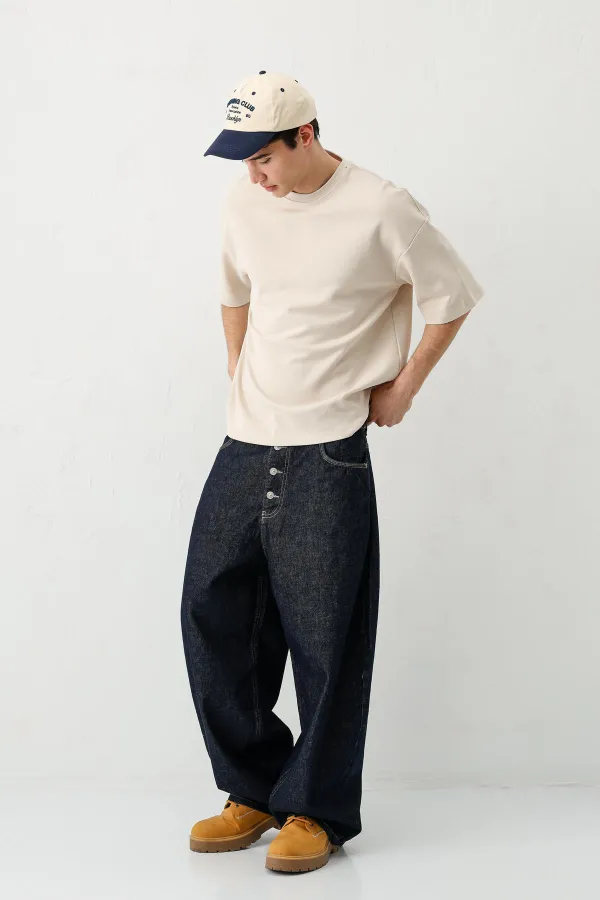 Kısa Kollu Boxy Fit Tişört Taş