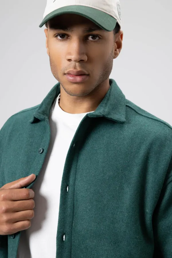 Dokulu Oversize Gömlek Ceket Haki