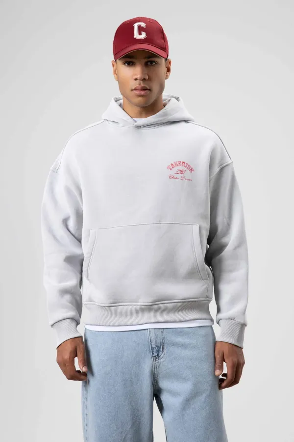 Sweat à capuche oversize délavé, coupe carrée, gris clair