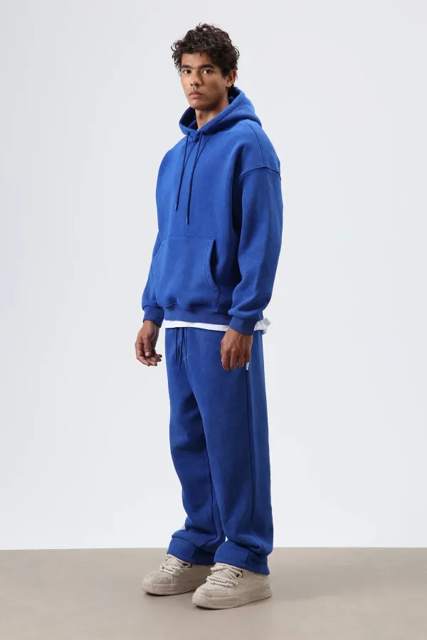 Sweat à capuche basique oversize délavé bleu marine