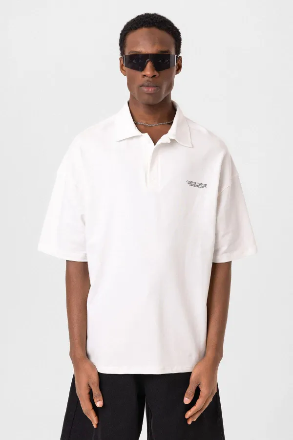 Polo Yaka Oversize Tişört Ekru