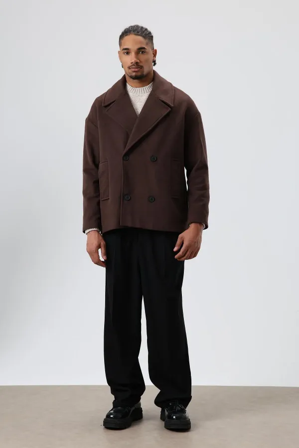 Veste courte oversize croisée en cachemire, marron