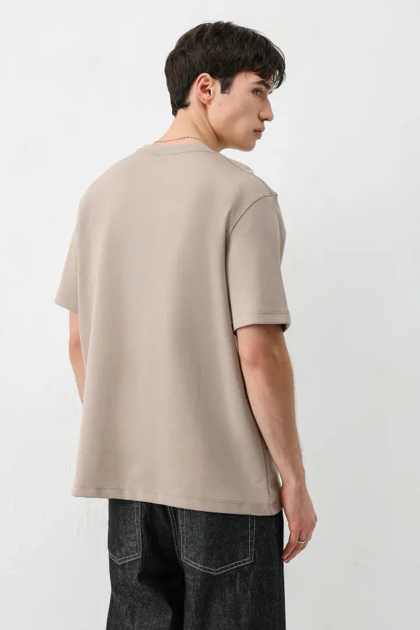 Kısa Kollu Boxy Fit Tişört Vizon