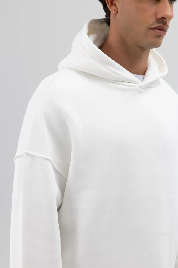 Basic Oversize Seamless Hooded Sweatshirt, Ecru