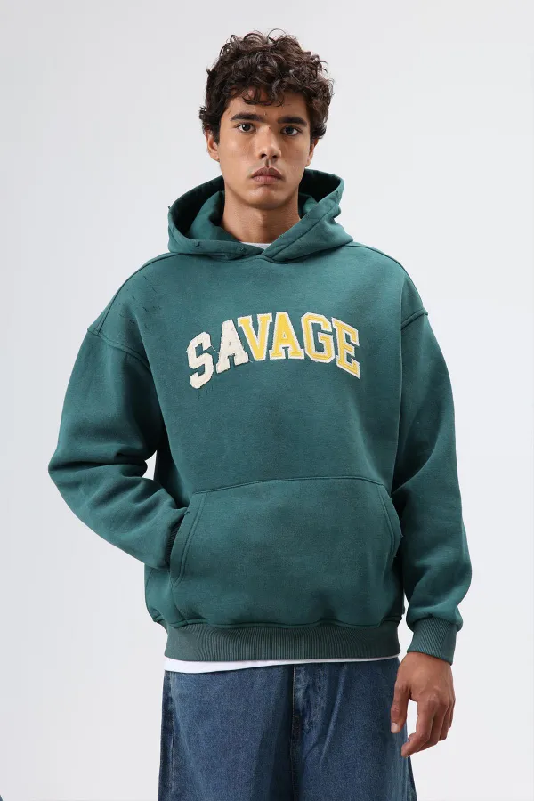 Sweat à capuche imprimé oversize, bleu marine