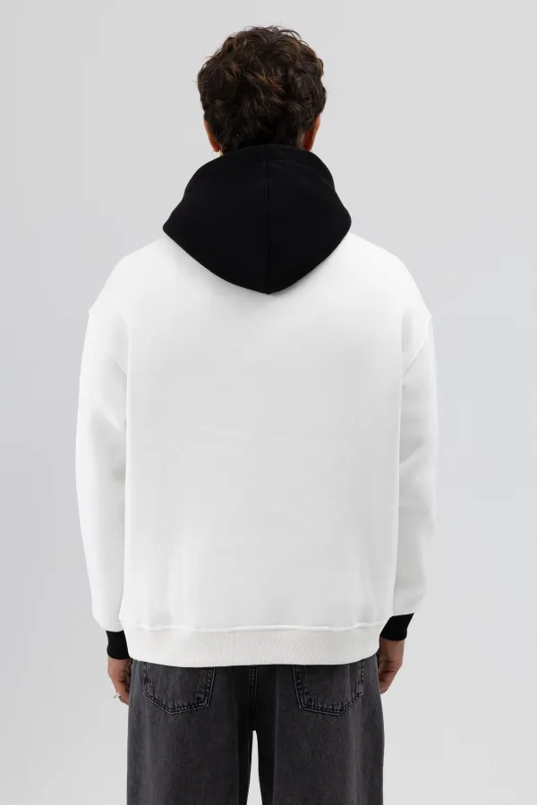 Sweat-shirt oversize imprimé bicolore, écru