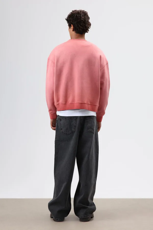 Oversize Crew Neck Sweatshirt with Pockets, Burgundy