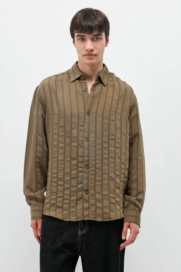 Striped Oversize Shirt Khaki