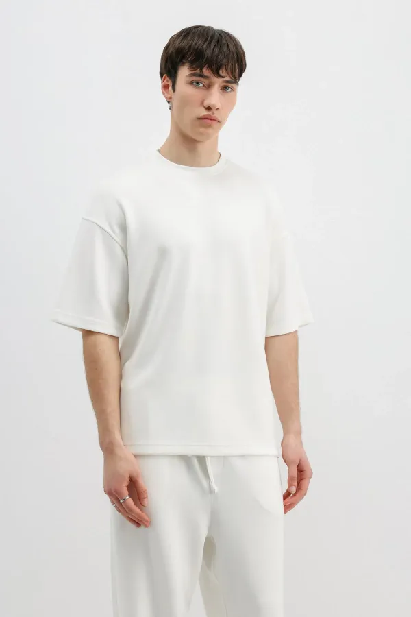 Modal Karışımlı Oversize Tişört Ekru