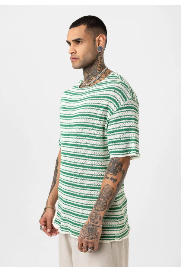 T-shirt en maille rayée oversize Benetton