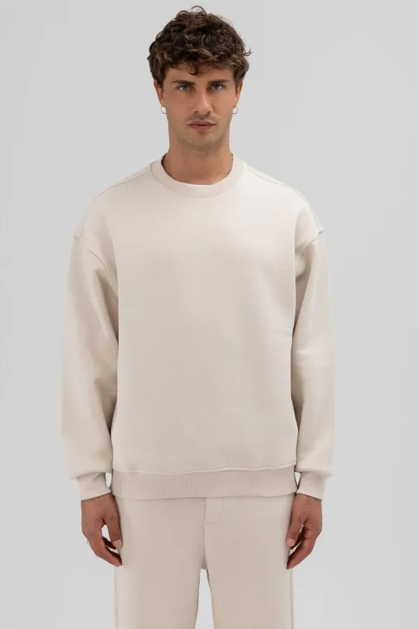 Sweat-shirt basique à col rond oversize couleur pierre