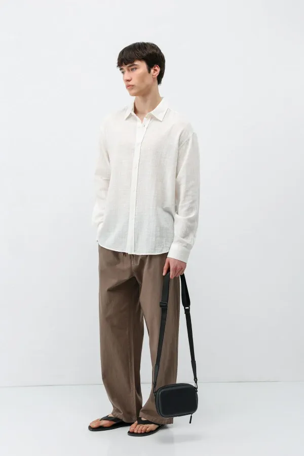 Textured Linen Look Oversize Shirt, Ecru