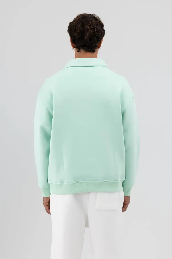 Sweat-shirt oversize à fermeture éclair et col montant, couleur menthe