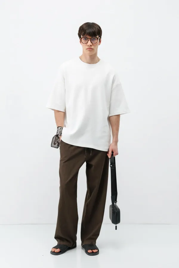 Bel Lastikli Baggy Fit Keten Pantolon Kahve