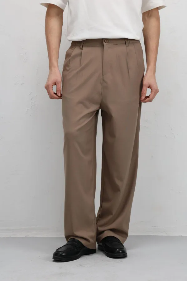 Pantalon ample en tissu, couleur vison