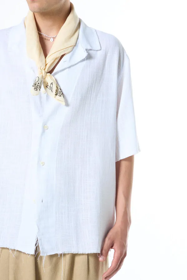 Seamless Short Sleeve Pocketless Oversize Linen Shirt White