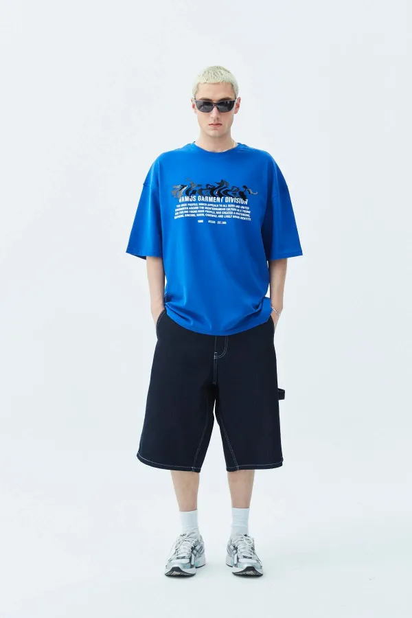 Atelier Kabartma Baskılı Oversize Tişört Saks