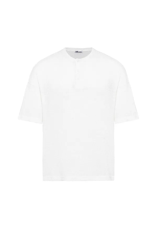 Basic Oversize Button-Down T-Shirt, Ecru