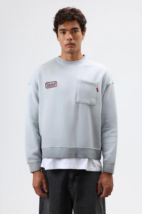 Sweat-shirt oversize à col rond et poches, gris